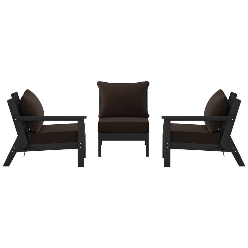 Birchwood All Weather HDPE Outdoor Patio Deep Seating Black Sofa With Cushions (3-Piece)
