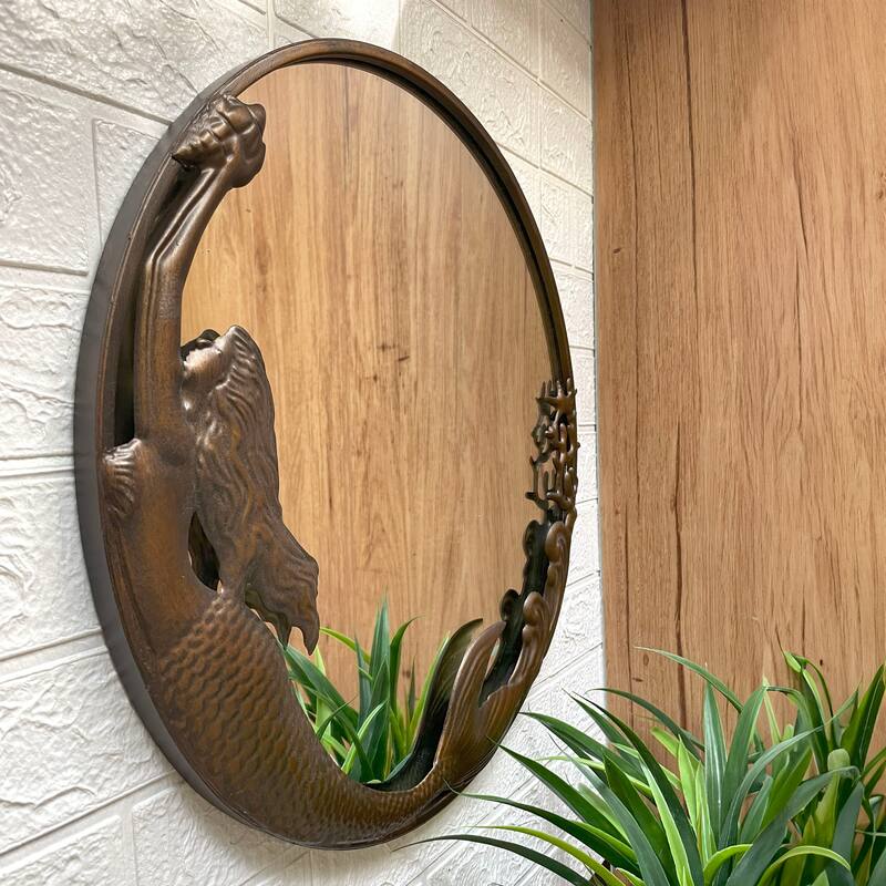 Bronze Mermaid Mirror 20-Inch Nautical Accent For Coastal Home Decor - 20 X 20 X 1 inches