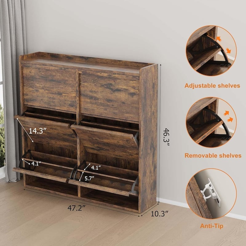 Narrow Shoe Cabinet Organizer with 6 Flip Drawers for Entryway, Hallway, Living Room