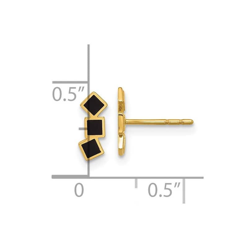 Curata 14k Yellow Gold 9.5x3.8mm Black Epoxy Squares Post Earrings