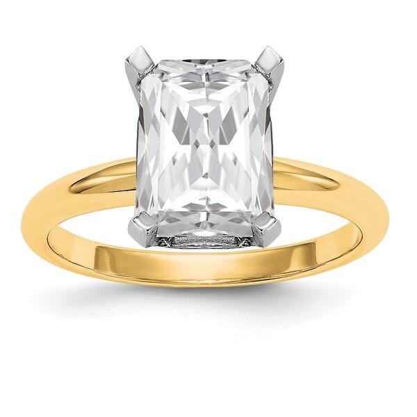 slide 1 of 7, 14K Yellow Gold 7x5mm Emerald True Light Moissanite Solitaire Ring by Versil