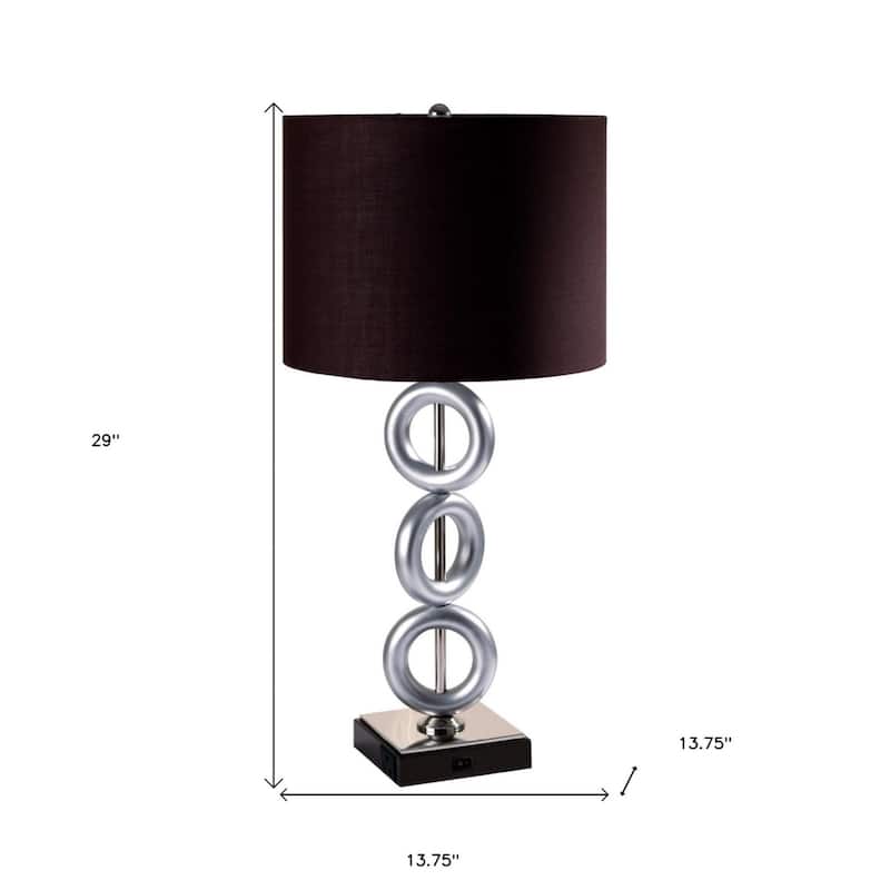 29" Silver Ceramic Geometric Table Lamp With Brown Classic Drum Shade - 13.75" x 13.75" x 29"