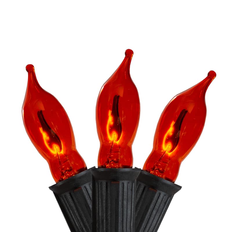 Flickering Flame C7 Christmas Lights - Orange - 9' Black Wire - 10ct