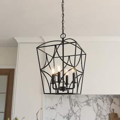 Acroma 4 - Light Steel Dimmable Lantern Geometric Chandelier