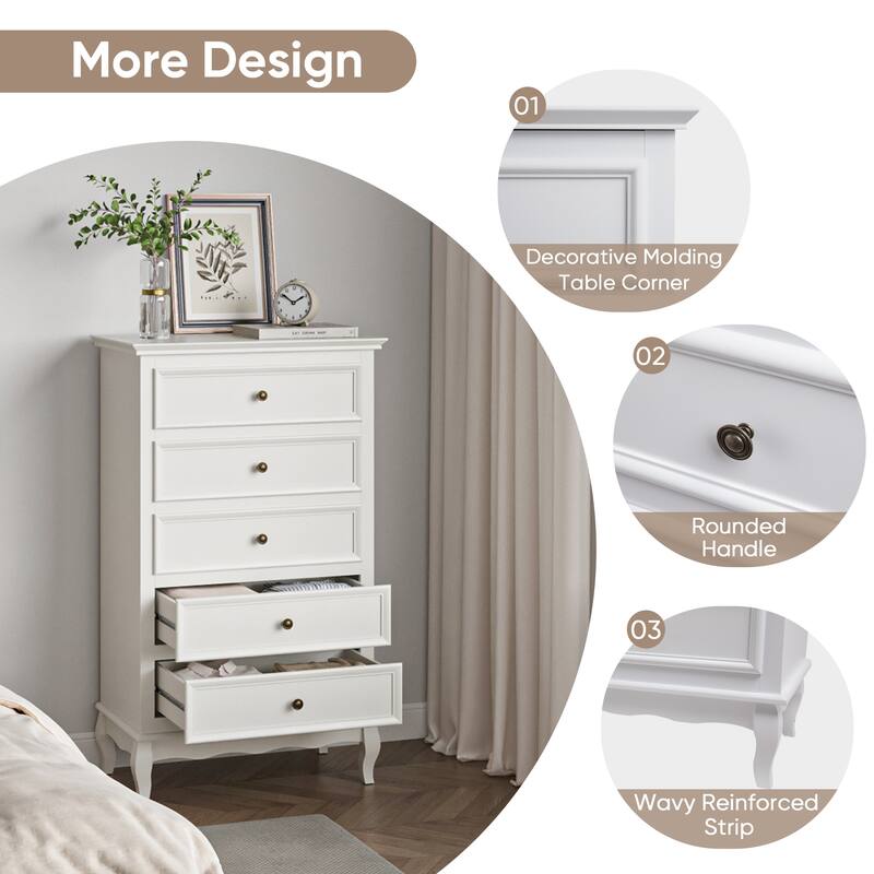 Modern 5-Drawer Dresser with Solid Wood Legs