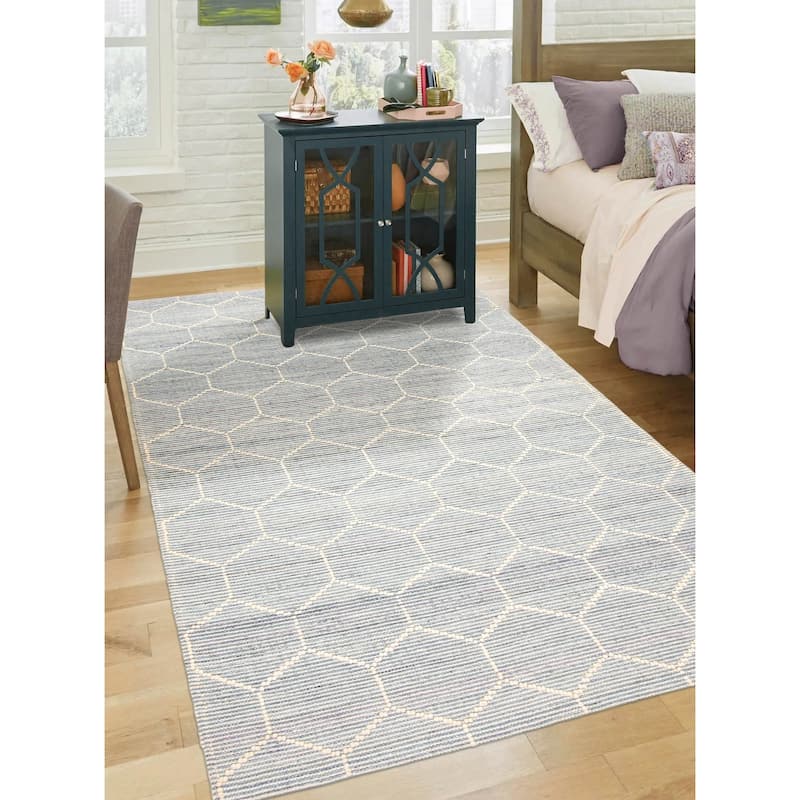 ECARPETGALLERY Braid weave Sienna Aqua Wool Rug - 5'4 x 7'7