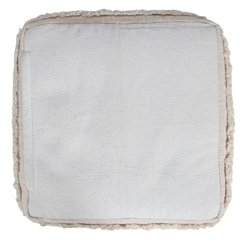 18" Beige Solid Texture and Striped Square Pouf Ottoman