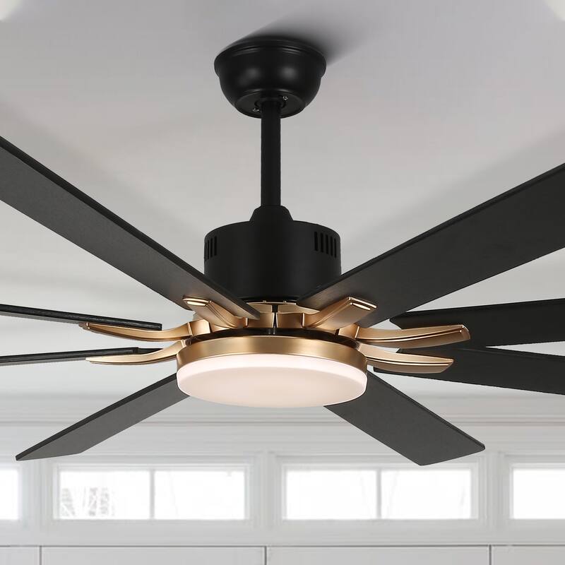 CurveCurio Large 72" Sleek Modern 8 Wood Blades Ceiling Fan with 3 Color Tone Dimmable LED Light Kit Incldued for Living Room