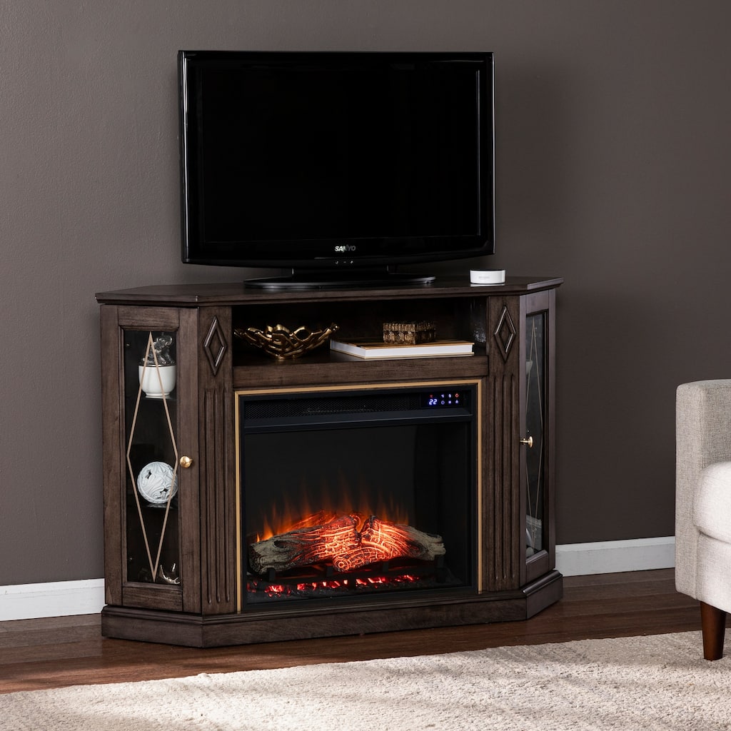 47.25 in. Freestanding Wood Smart Electric Fireplace TV Stand in Brown for remote control heater convenience