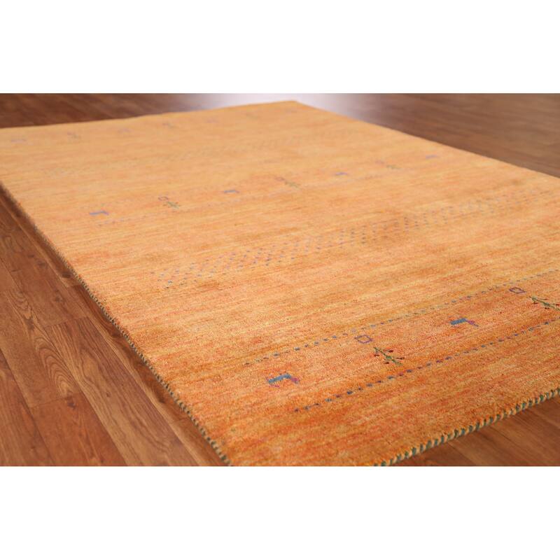 Orange Tribal Gabbeh Indian Area Rug Hand-Knotted Wool Carpet - 5'0" x 7'7" - 5'0" x 7'7" - Orange