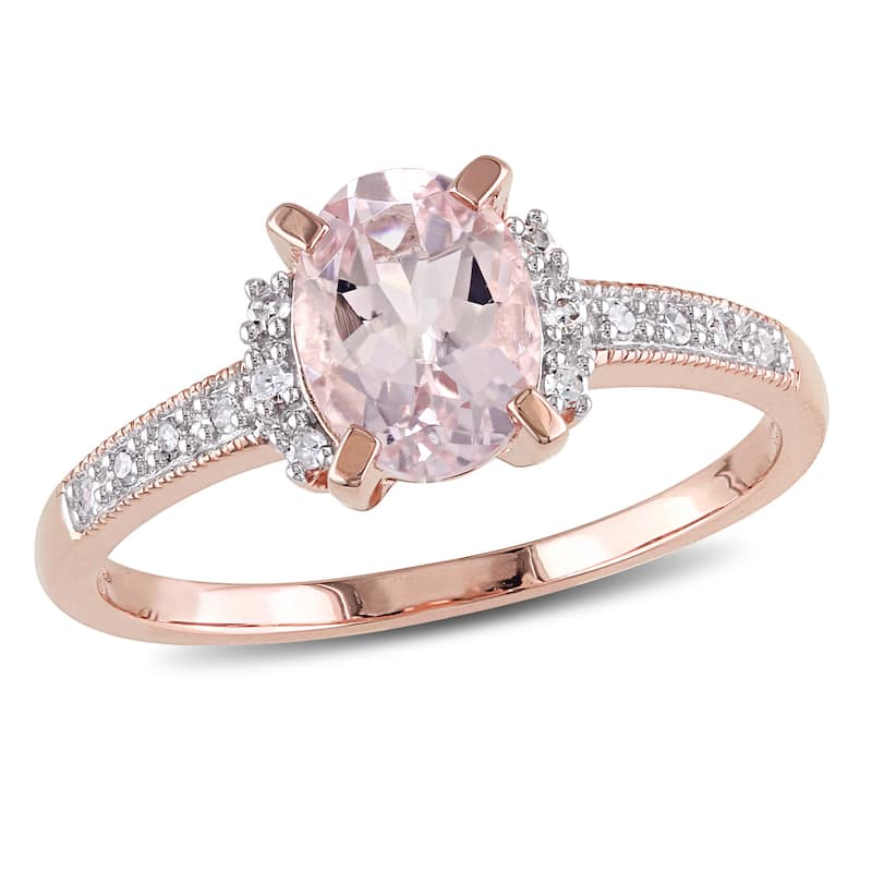 Oval-Cut Morganite and Diamond Ring in Rose Plated Sterling Silver by Miadora