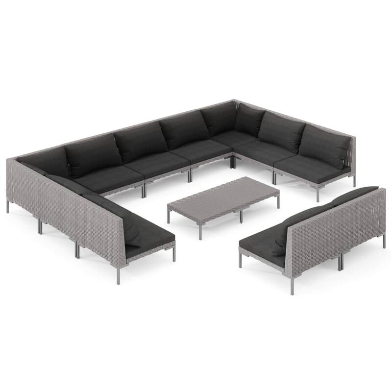 vidaXL Patio Lounge Set Outdoor Sectional Sofa Set Table Poly Rattan Dark Grey - 27.6" x 27.6" x 24"
