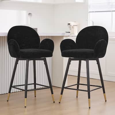 Upholstered Swivel Counter Stools with Arms Set of 2 - 38.6"H * 22.83"W * 22.83"D