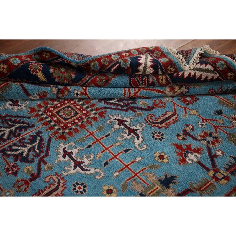 Light Blue Oushak Oriental Area Rug Hand-Knotted Wool Carpet - 8'2"x 9'10"