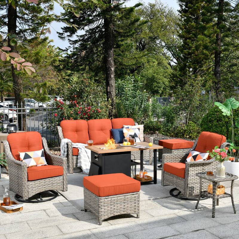 XIZZI 7-piece Outdoor Patio Furniture Conversation Sofa Set with Fire Pit - Red