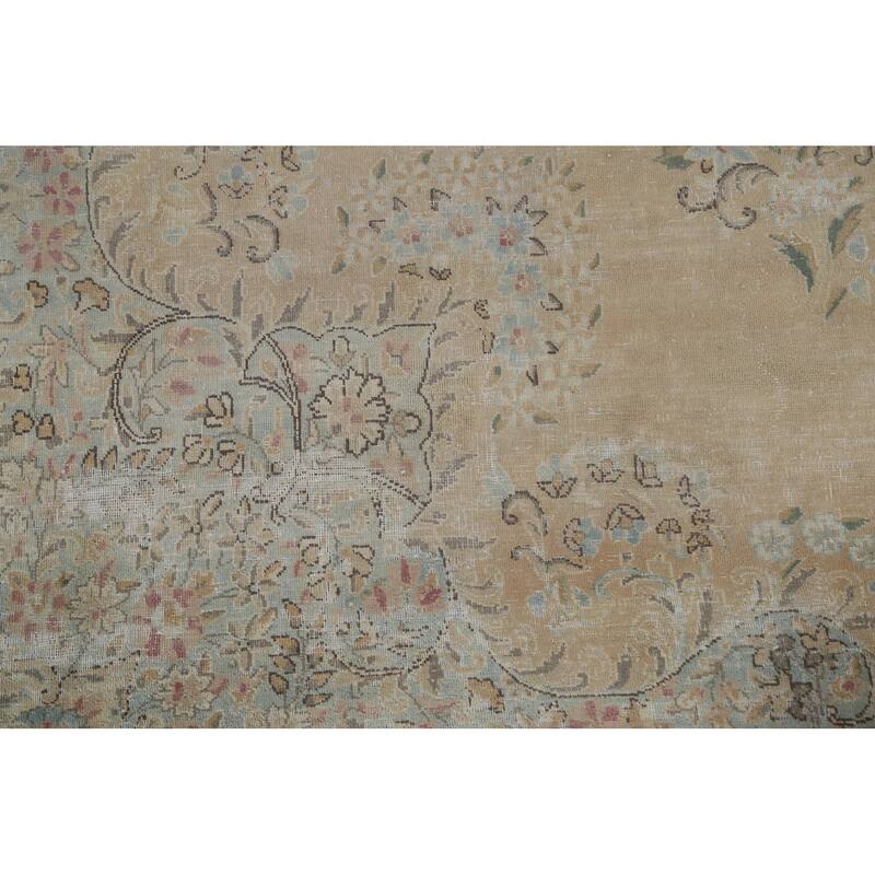 Distressed Floral Kerman Persian Area Rug Hand-knotted Wool Carpet - 10'1" x 14'1"