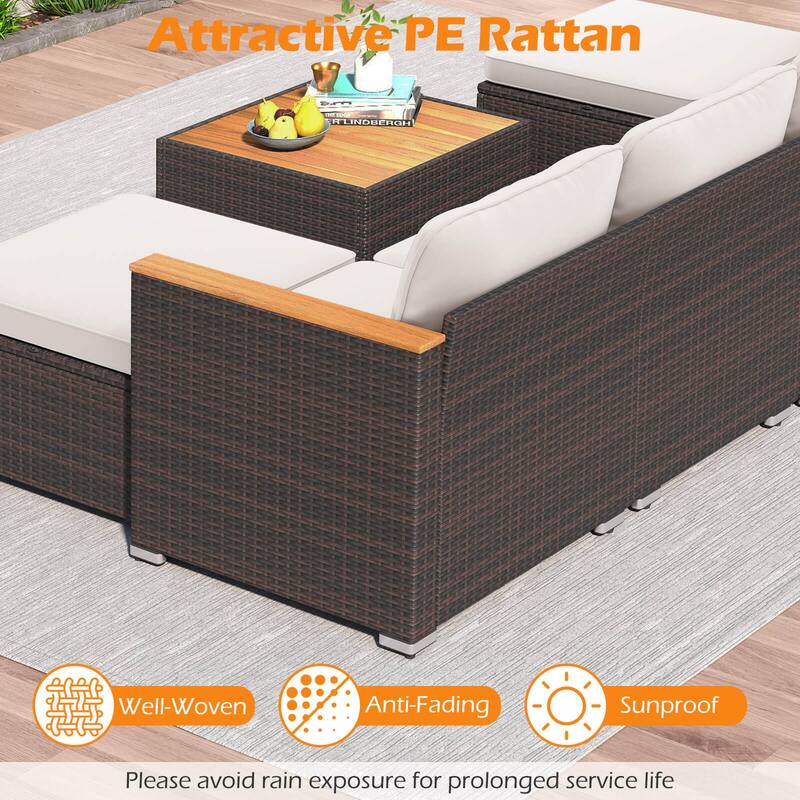 Costway 7 PCS Wicker Conversation Set with Seat & Back Cushions Wood - See Details