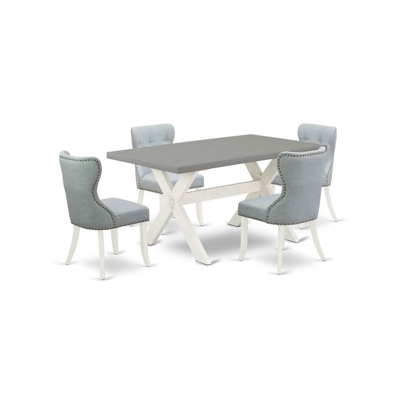 HomeStock 5-Piece Natural Oak Finish Solid Wood Top Dining Table with 4-Parson Chair
