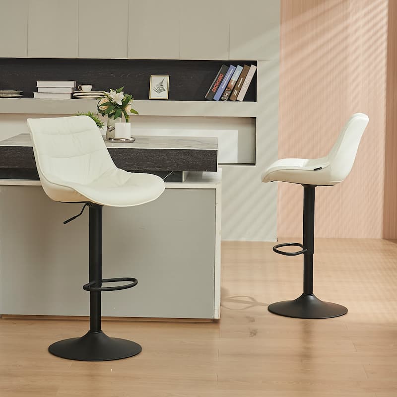 Adjustable Bar Stools Set of 2 Faux Leather Swivel Bar Chairs