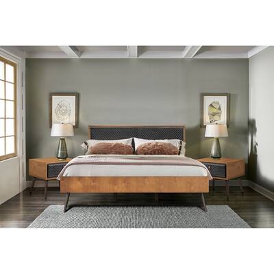 Coco Rustic 3 Piece Upholstered Platform Bedroom set with 2 Nightstands