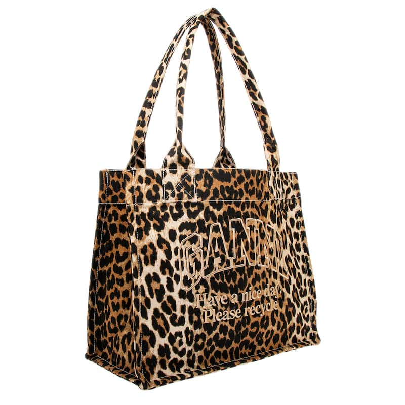 Ganni Large Shopper Tote in Leopard Print