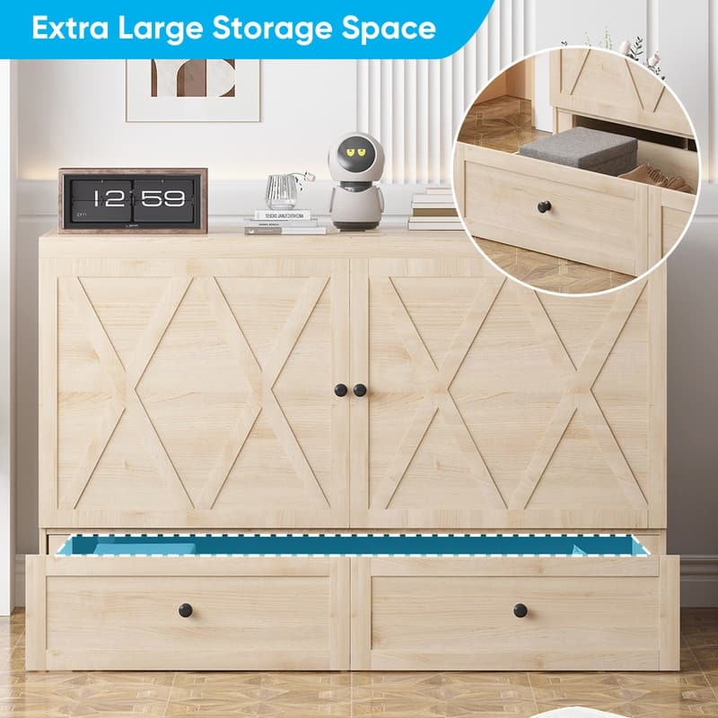 Mixoy Queen Size Murphy Bed with Charging Station & Storage Drawer,Space-Saving Design,Optional Mattress