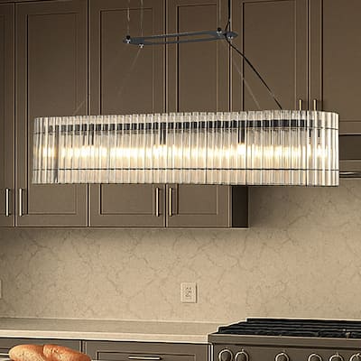 8-Light 39'' Modern Elegant Rectangle 2-Tier Glass And Matte Black Chandelier For Dining Room - W39‘’
