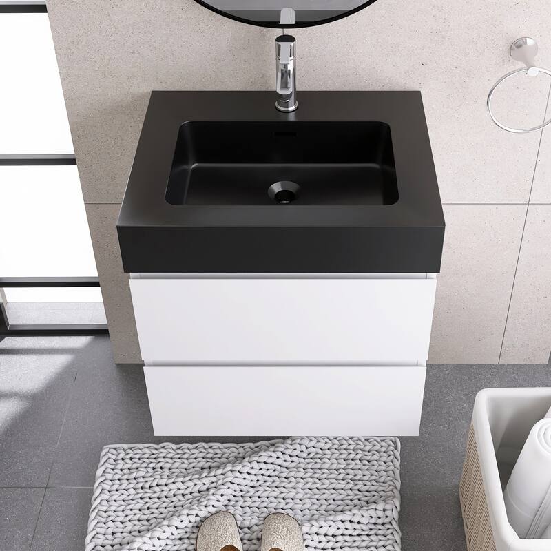 Floating Bathroom Vanity with Black Solid Surface Top