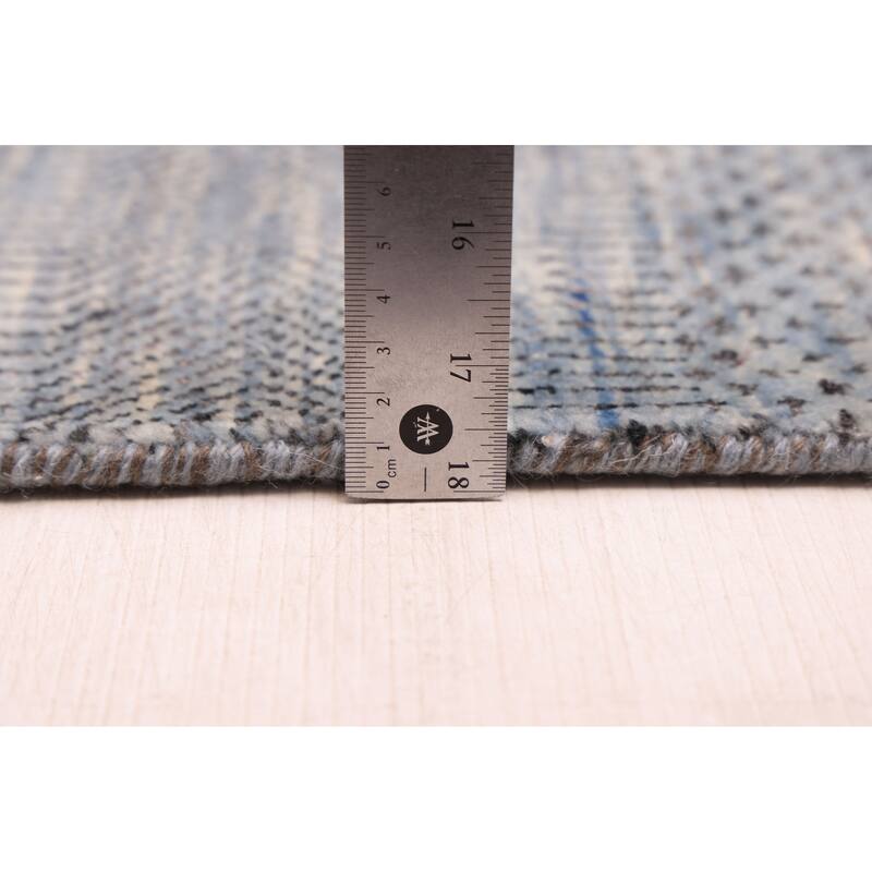 ECARPETGALLERY Hand-knotted Finest Silk Shadow Dark Blue Viscose, Wool Rug - 2'7 x 14'1