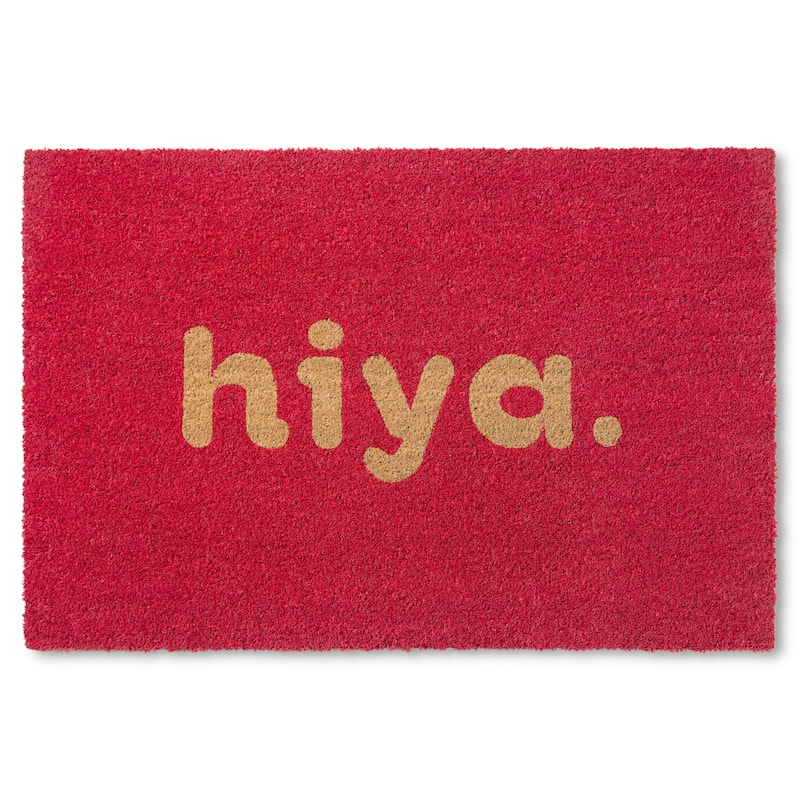 Town & Country Terra Hiya Painted Welcome Outdoor Door Mat, Natural Coir Mat - Red