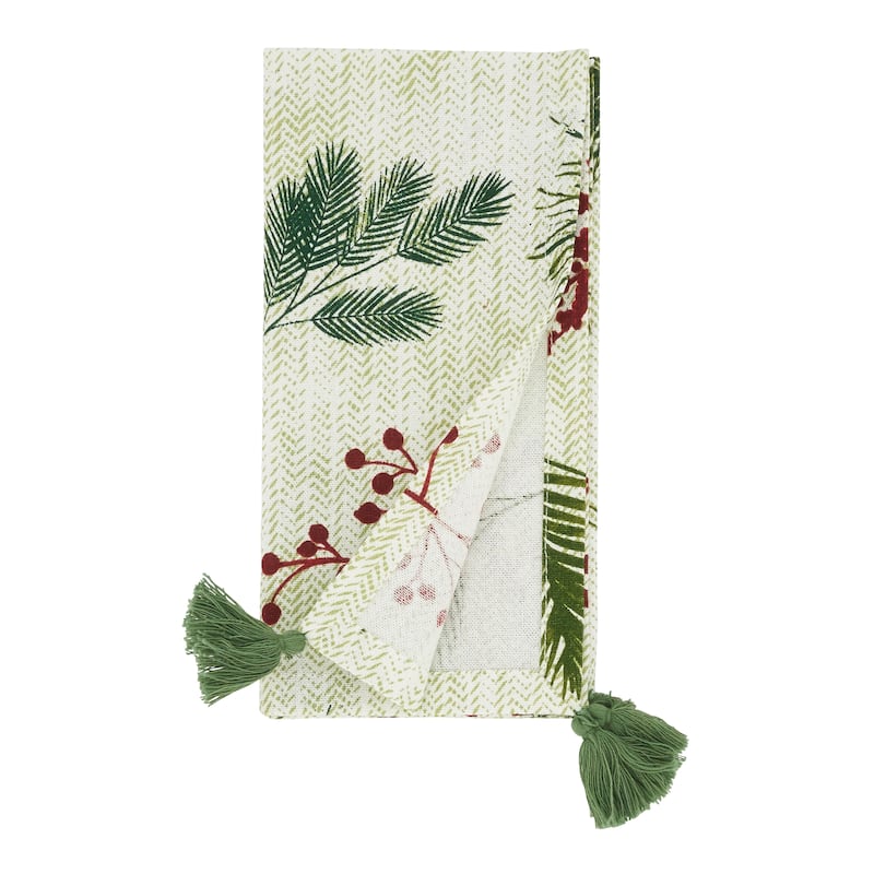 Holiday Table Napkins With Pine needle and Red Berry Design (Set of 4)