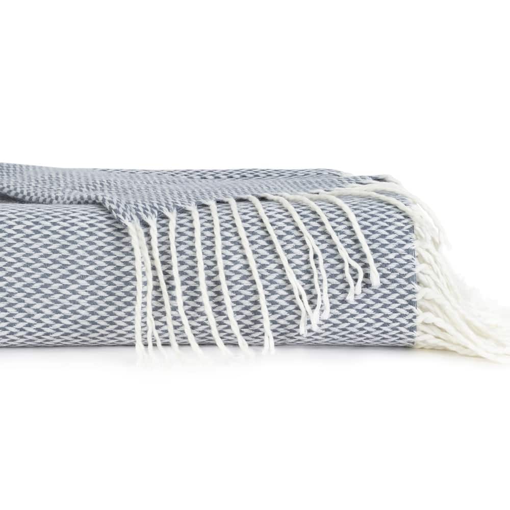 Becky Cameron Throw Blanket Herringbone with Fringed Edges