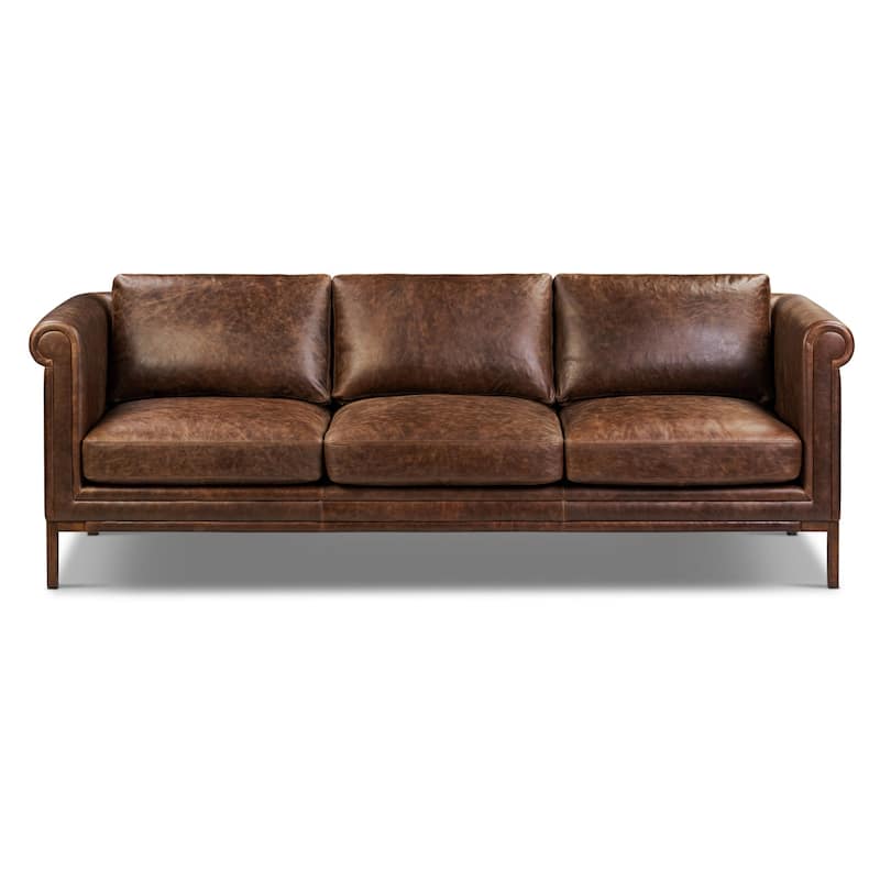 Poly & Bark Helston 89" Genuine Leather Sofa - Chocolate Brown