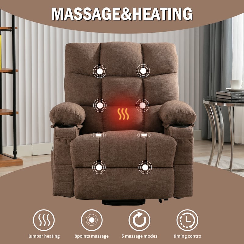 Power Lift Recliner Chair wHeat,Massage,Infinite Position and USB - Brown