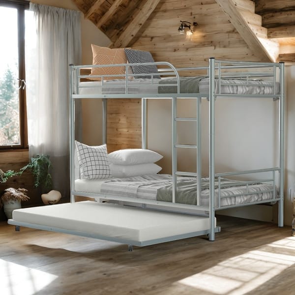 slide 2 of 16, Multifunction Twin Over Twin Bunk Bed With Roof,Slide and 3-step Ladder White