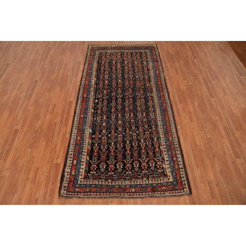 Hand Knotted Oriental 100% Wool Carpet Traditional Geometric Navy Blue & Blues Qashqai Area Rug - 9' 5'' X 4' 7''
