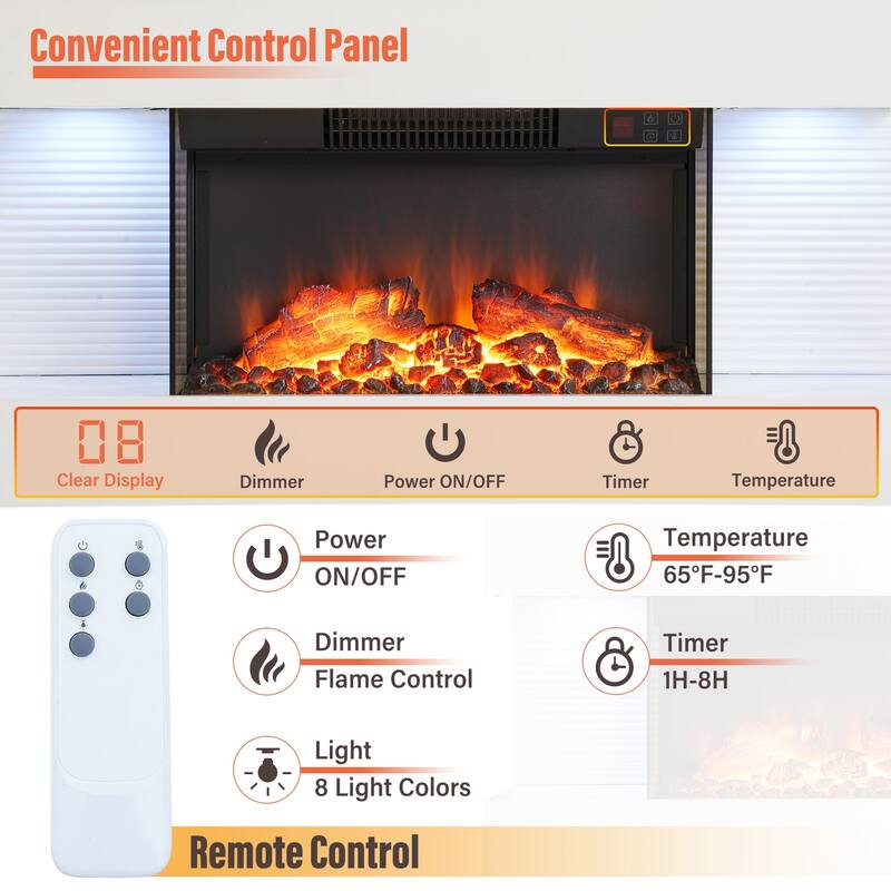 Wall Mounted LED 3-Side Electric Fireplace with Mantel