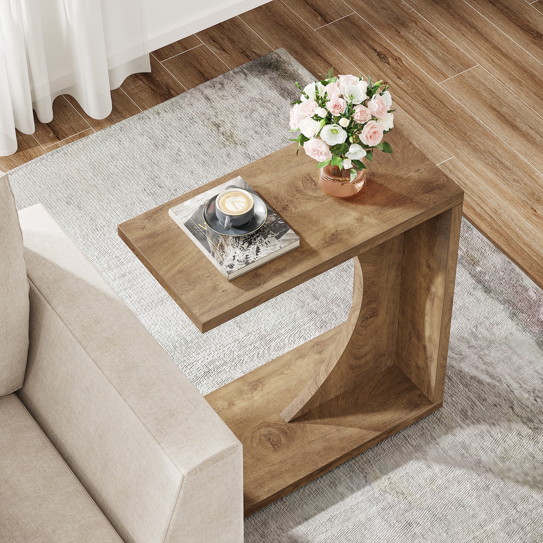 2-Tier C-Shaped End Side Sofa Couch Table for Small Space - 11.81