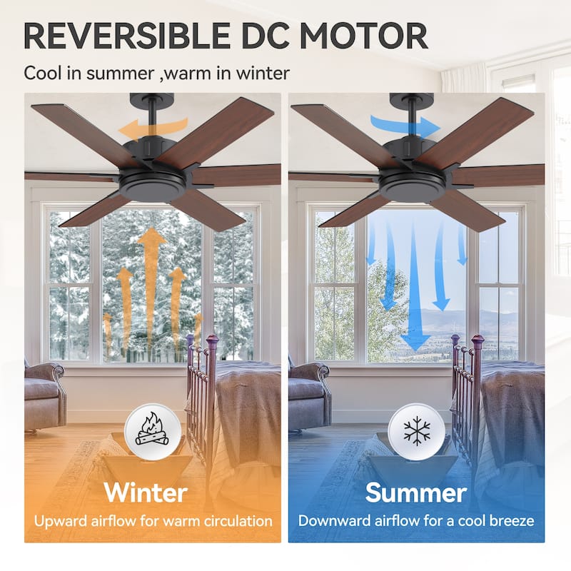 48/56/60 Inch Reversible Blade Ceiling Fan No Light with Remote Control
