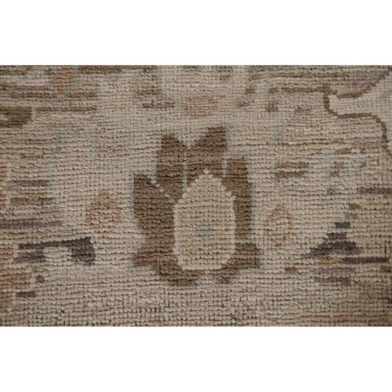 Hand Knotted Oriental 100% Wool Carpet Transitional All-Over Beige & Ivories Oushak Runner Rug - 13' 4'' X 2' 5''
