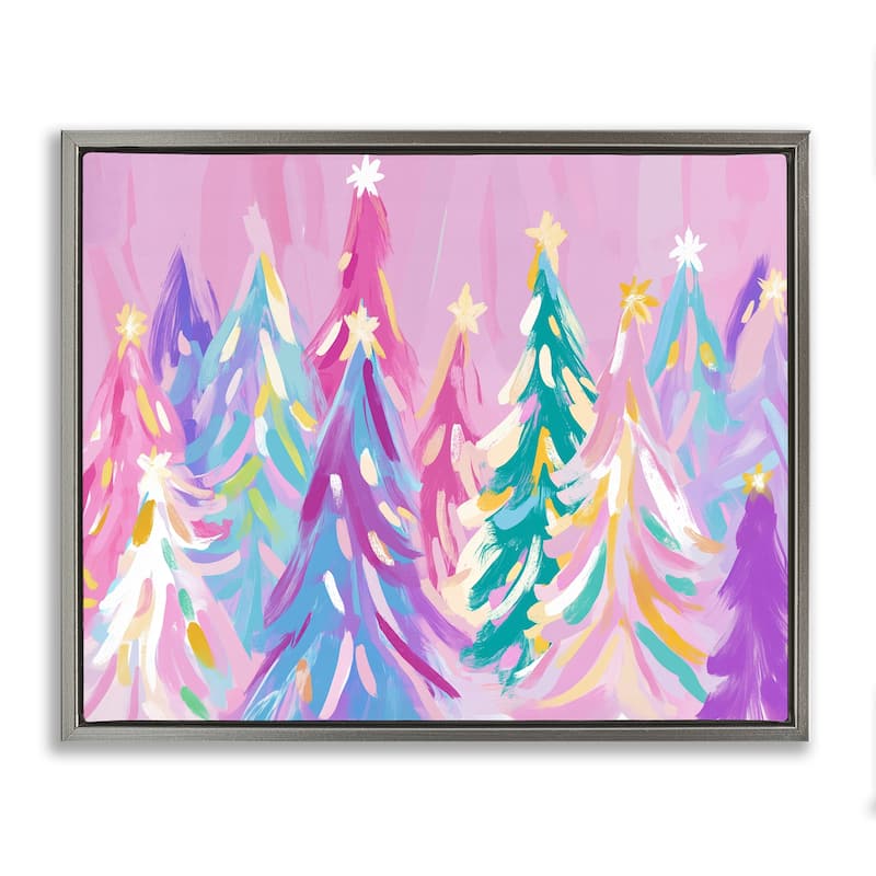 Stupell Pastel Christmas Trees Abstraction Framed Floater Canvas Wall Art Design By Arlington Prints - 31 x 25 - Grey