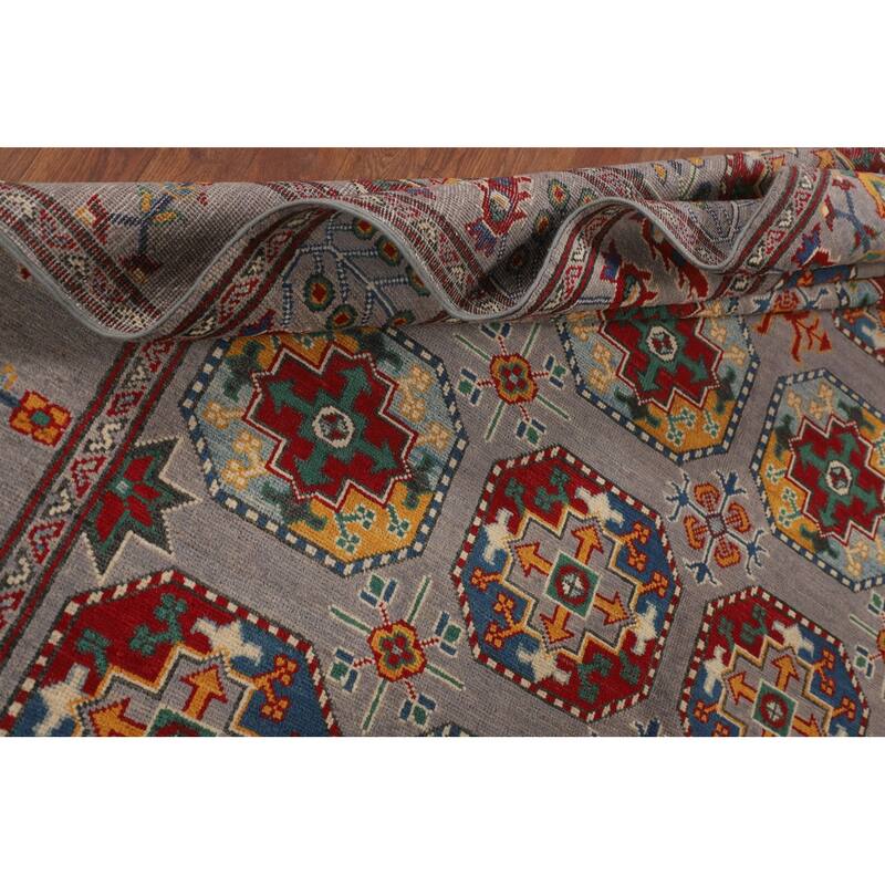 All-Over Gray Kazak Oriental Area Rug Handmade Wool Carpet - 6'4" x 9'7"