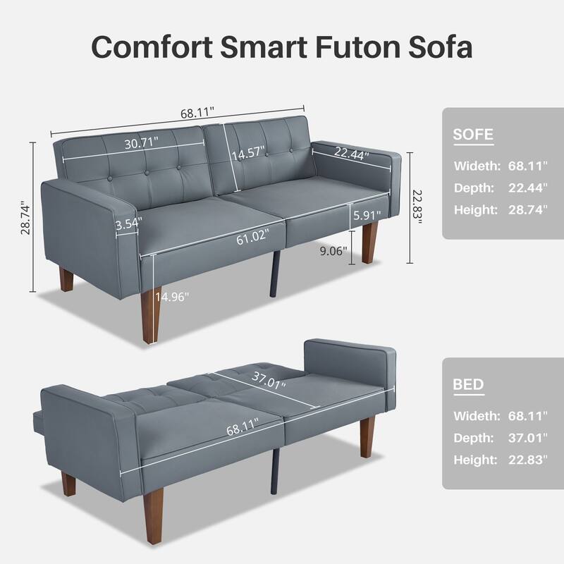Convertible Sofa Bed Adjustable PU Leather Couch Sleeper Modern Recliner Reversible Loveseat Folding Daybed Guest Bed