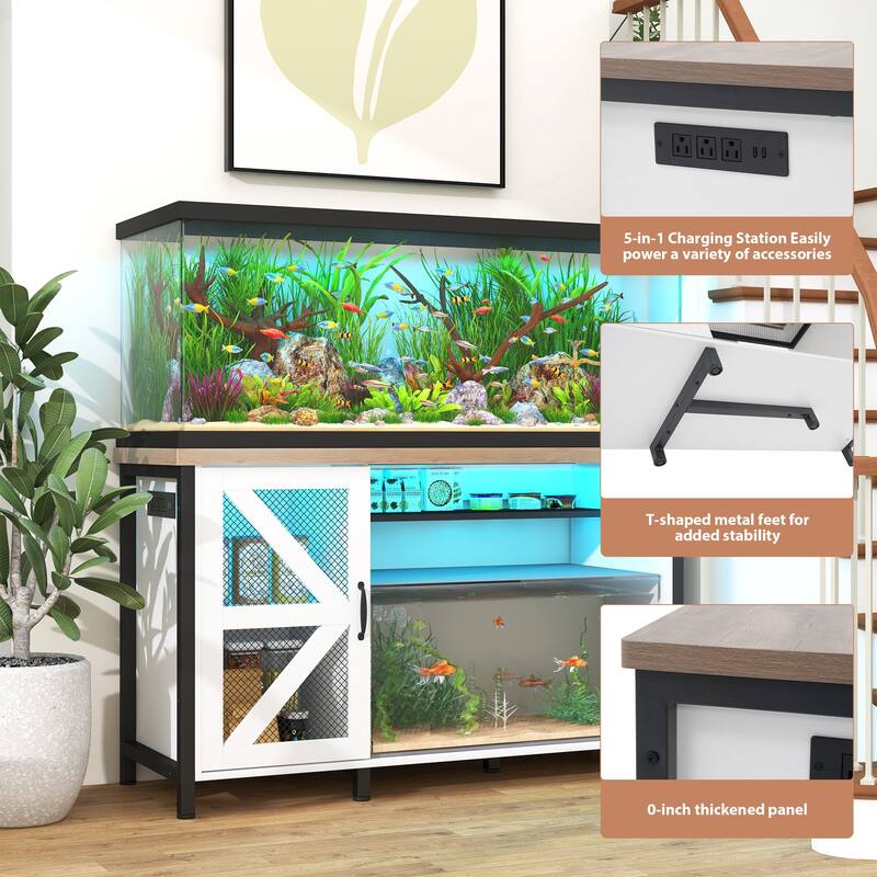 52 Inches Metal Fish Tank Stand With Electrical Outlet For Storage Of Fish Tank Accessories