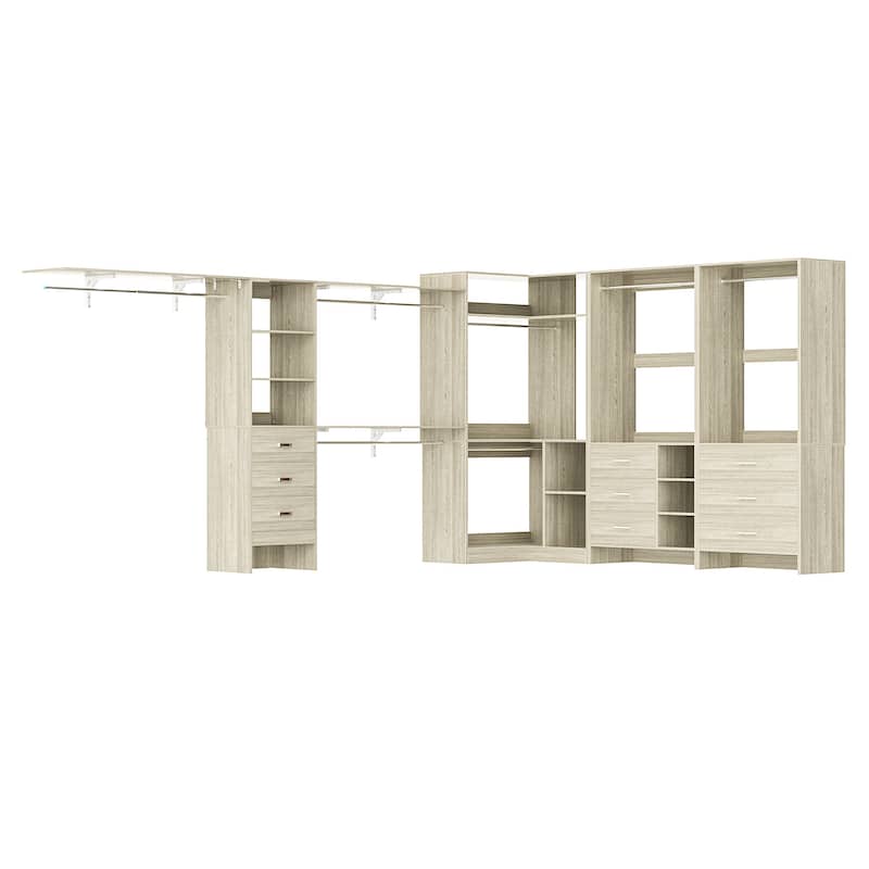 Set of 4 Heavy-duty Closet Organizer with Drawers, Corner Closet System with Storage Shelves and Hanging Rods