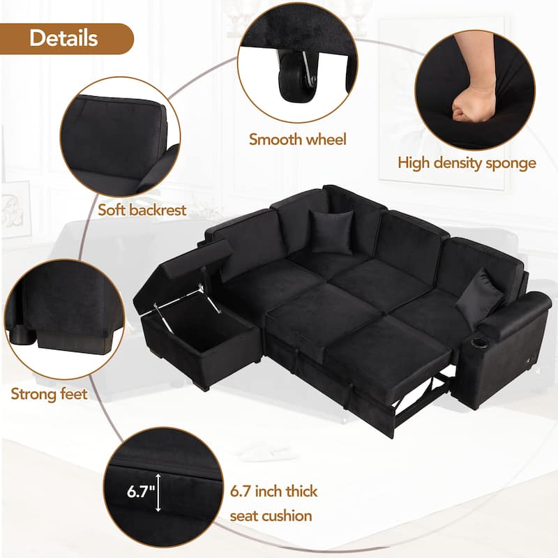 84.75'' L-Shaped 5-Seat Sectional Sleeper Sofa Bed with Storage Ottoman and Pull-Out Feature, Perfect for Living Room