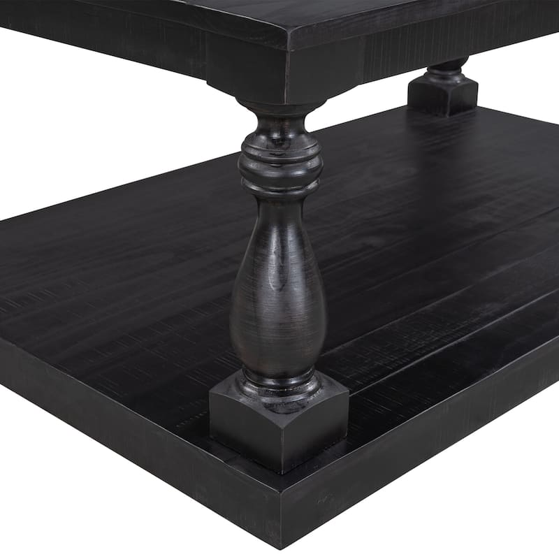 Rustic Solid Wood Floor Shelf Coffee Table with Storage