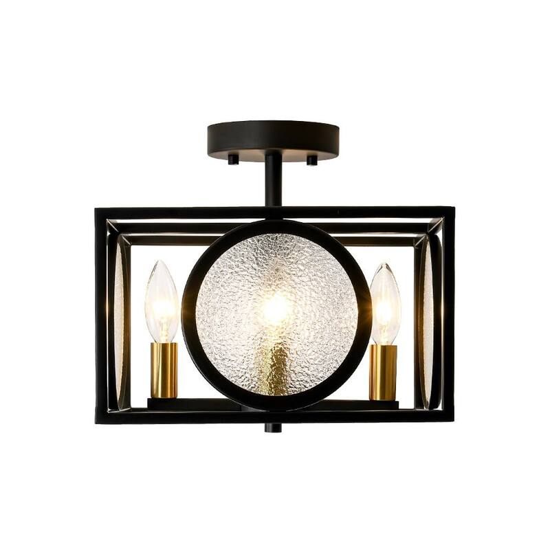 4-Light Textured Glass Candle Square Lantern Ceiling Light 11.8in