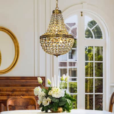 4-Light Vintage And Glam Basket Crystal Chandelier in Antique Gold