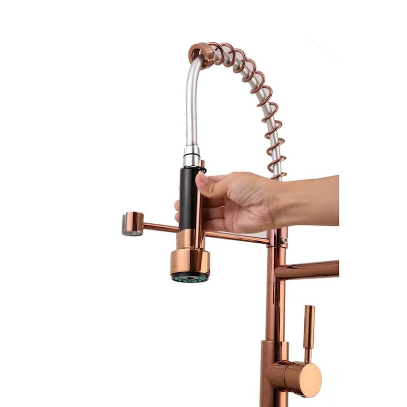 rose gold high arc kitchen sink faucet pull down metal sprayer with deck plate and lock ring - 7'9" x 10'10"